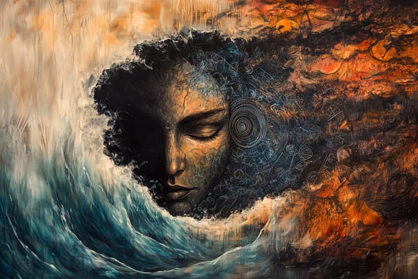 An abstract wave with a face of a woman in the middle